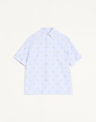 Valentino Camicia Valentino In Cotone Oxford Con Stampa Le Chat De La Maison Uomo AZZURRO/BIANCO 38