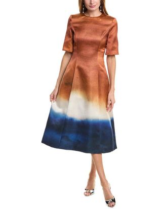 Oscar De La Renta Oscar De La Renta Abstract Ombre Silk-Lined Midi Dress
