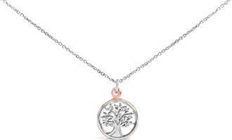 House of Brilliance 14K Rose Gold Plated Sterling Silver Diamond Accent Tree of Life Pendant Necklace
