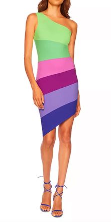 Susana Monaco Colorblock One Shoulder Mini Dress In Maldives