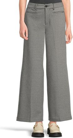 Liverpool L.A. Wide Leg Mid-Rise Trouser w/ Flap Pockets Womens Clothing Black/White Mini Check : 14 24, Polyester/Spandex/Viscose