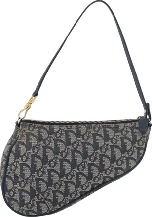Dior Vintage Saddle Diorissimo Canvas Navy Canvas Handbag (Pre-Owned)