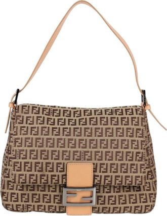 Fendi Mamma Baguette Brown Canvas Shoulder Bag (Pre-Owned)