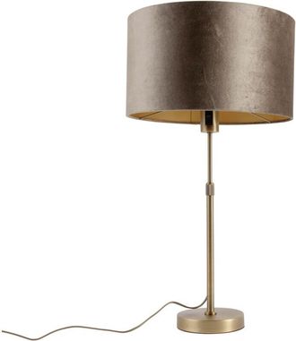 QAZQA Table Lamp Bronze with Velvet Shade Brown 35cm - Parte