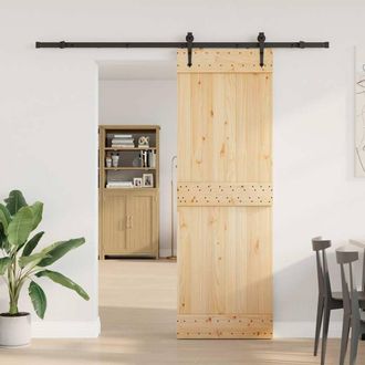 Berkfield Home Sliding Door with Hardware Set 70x210 cm Solid Wood Pine in Light Tan