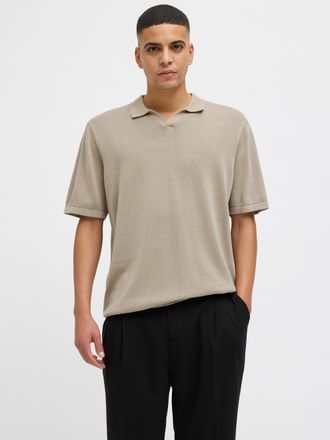 Jack & Jones Kurzarmpullover JACK & JONES JJELEO KNIT POLO SS LN, Herren, Gr. XXL, beige (crockery), Strick, Obermaterial: 100% Baumwolle, unifarben, loose fit tai
