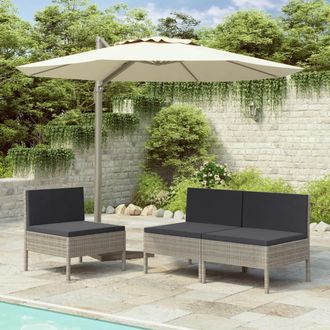 vidaXL Sillas De Jard&iacute;n 3 Unidades Con Cojines Rat&aacute;n Sint&eacute;tico Gris Vidaxl
