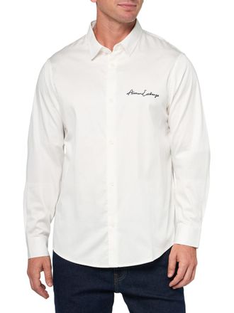 A|X Armani Exchange Mens Long Sleeve Regular Fit Signature Logo Shirt, Shirt, White, M