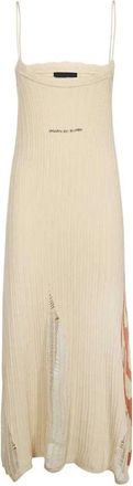 Vision Of Super Geribbelde Gebreide Katoenen Jurk - Dames - Casual kleedjes - Beige - L - Katoen - Kleedjes