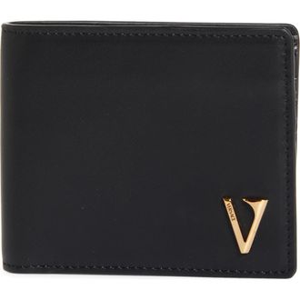 Versace V-Emblem Leather Bifold Wallet in Black-Versace Gold at Nordstrom