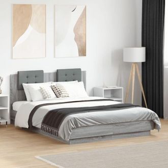 vidaXL Vidaxl - Cama Con Cabecero Madera De Ingenier&iacute;a Gris Sonoma 135x190 Cm