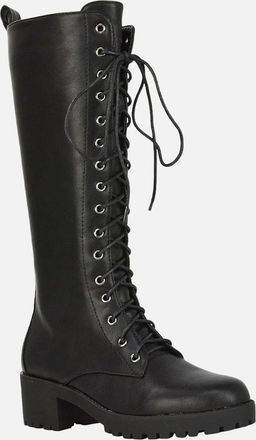XY London Womens XY London Womens/Ladies Aspen Knee-High High Block Heel Biker Boots - Black - Size: 5