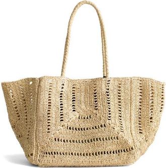 Madewell The Eyelet Raffia Shopper Tote in Natural at Nordstrom