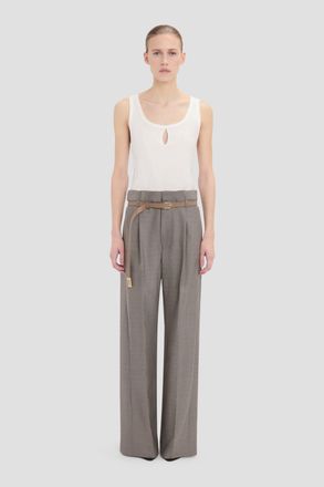 Victoria Beckham Pleated Waist Trouser In Nickel 10