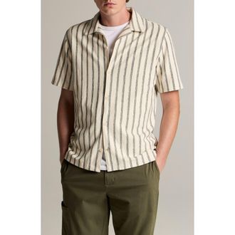 Vince Stripe Terry Cabana Stripe Button-Up Shirt in Smock White Combo at Nordstrom, Size X-Large