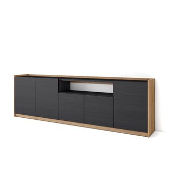 Skraut Home Skraut Home - Aparadores Para Sal&oacute;n, 260x37x80cm, 5 Puertas, Armario, Zapatero, Negro Y Roble