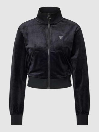 Guess Cropped Sweatjacke mit Strasssteinbesatz in Black, Gr&ouml;&szlig;e XS