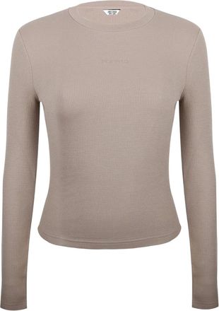 Jack Wills Dames-T-shirt met lange mouwen en wafelpatroon, standaardpasvorm (Taupe)