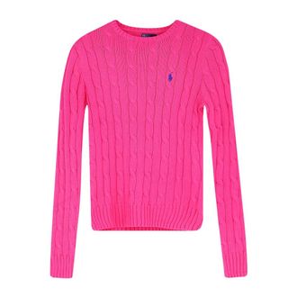 Polo Ralph Lauren Braided Cotton Sweater - Dames - Ronde hals truien - Roze - M - Katoen - Truien & Vesten