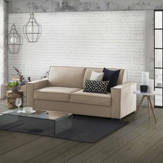 Talamo Italia Sof&aacute; Fijo Daarn, Sof&aacute; De 3 Plazas, 100% Made In Italy, Sof&aacute; De Sal&oacute;n En Tela, Con Reposabrazos Delgados, Cm 200x95h90, Beige - Dmora