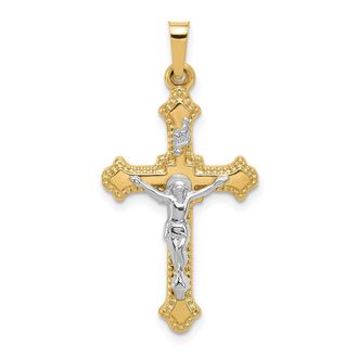 Diamond2Deal 14k Two-tone Gold Polished INRI Crucifix Pendant