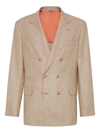 Brunello Cucinelli double-breasted houndstooth blazer - men - Cashmere/Silk - 54 - Neutrals