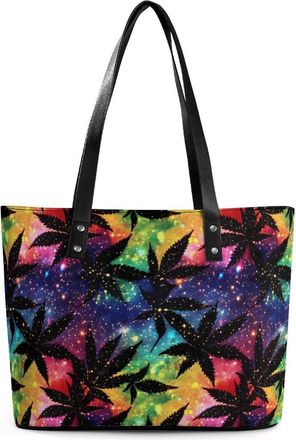 Generic Galaxy Weed Leaves Tote Bags for Women Cute Shoulder Purses Handbags