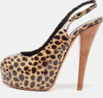 Giuseppe Zanotti Brown/black Patent Leopard Print Slingback Pumps