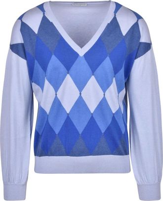 Ballantyne Pullover met wijde V-hals - Dames - Truien - Blauw - Maat: XL Katoen
