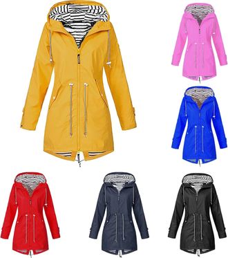 Generic Womens Waterproof Jackets, Rain Coats for Women Lightweight Waterproof Jacket Zip up Long Hooded Softshell Outdoor Windbreaker with Drawstrings and Po