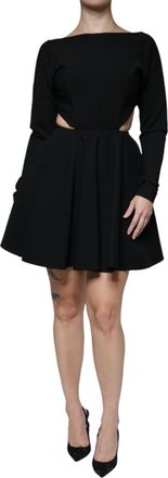 Dolce & Gabbana Womens Black Viscose Cut Out A-Line Long Sleeves Mini Dress Nylon Elastane