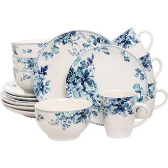Elama Traditional Blue Rose 16 Piece Dinnerware Set at Nordstrom