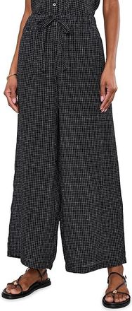 Eileen Fisher Puckered Organic Linen Grid Wide Ankle Pants Womens Clothing Black White : XL 27