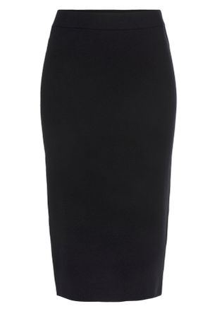 Lascana Strickrock LASCANA, Damen, Gr. 34, schwarz, Strick, Obermaterial: 50% Viskose, 28% Polyester, 22% Polyamid, unifarben, figurbetont kniebedeckend, R&ouml;ck