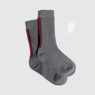 Gucci Kids - Rib Wool Socks With Web, Size 10/12, Grey