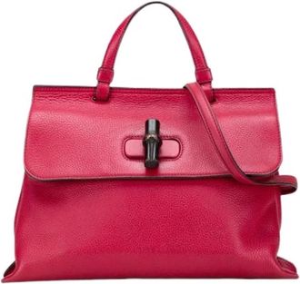 Gucci Pre-owned Medium Leather Bamboo Daily Satchel - Dames - Vintage Handtas - Roze - ONE Size - Leer - Vintage