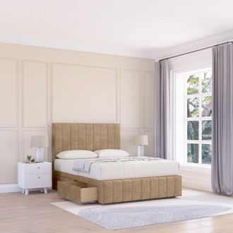 Sloomy California Divan Bed Base Slate Naples No Drawers 12 Footboard & 54 Floor Standing Headboard in Light Brown | Size: Super King