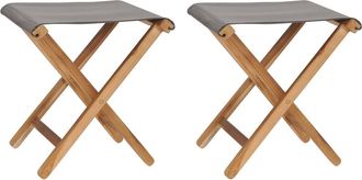 vidaXL Vidaxl - Sillas Plegables 2 Uds Madera Maciza De Teca Y Tela Gris Oscuro