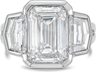 Diana M. Jewels 14kt White Gold Lab Grown 4.00 ct Emerald Diamond 3-Stone Bezel Ring