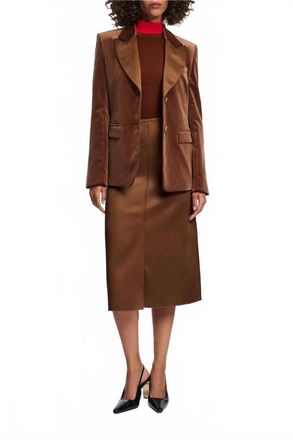 Dorothee Schumacher Shiny Statement Midi Skirt In Terra
