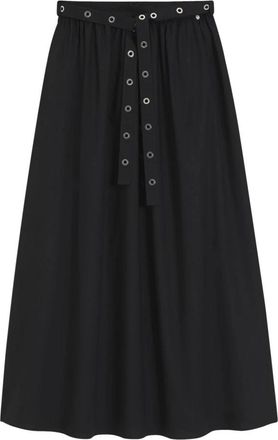 HUGO BOSS Maxi Poplin Katoenen Rok met Oogjesriem - Dames - Midirokken - Zwart - XL - Katoen - Rokken
