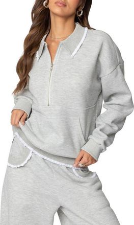 Edikted Ashtin Ruffle Trim Sweatshirt in Gray-Melange at Nordstrom, Size X-Small