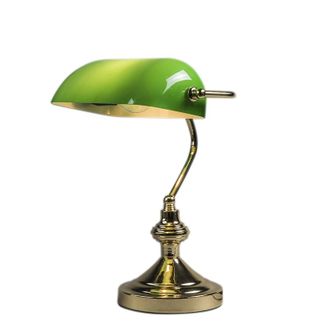 QAZQA Retro/vintage L&aacute;mpara De Mesa Cl&aacute;sica/l&aacute;mpara De Notario Lat&oacute;n Con Cristal Verde - Banker Vidrio /acero Redonda /alargada Adecuado Para Led Max. 1 X 6