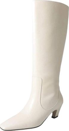 Generic Womens Cow Leather Slip-On Square Toe High Heels Modern Winter Office Lady Knee-High Boots