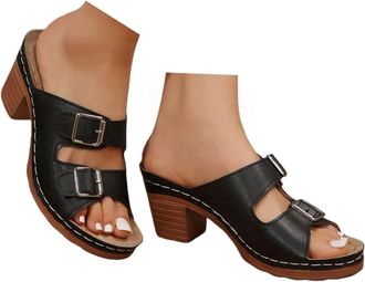 Generic Chunky Sandals for Women White Heels Block Heel Sandals for Women Chunky Block Mid Heels Flip Flop Slip on Square Toe Comfortable Heeled Dress Bridal 