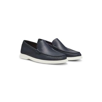 BOSS Logo-detail moccasins in tumbled leather
