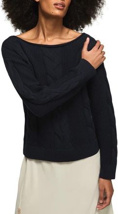 Lucky Brand Cable Stitch Boat Neck Sweater in Cadet Navy at Nordstrom, Size X-Small