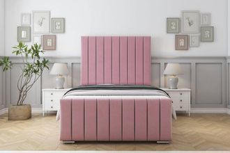 Sloomy California Plush Frame-Mattress - 50 Upholstered Headboard in Pink | Size: Super King