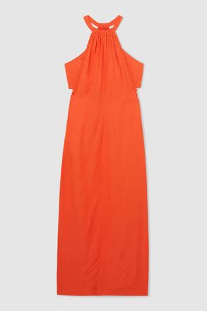 Reiss Womens Red Whipstitch Halterneck Midi Dress, Size: 14
