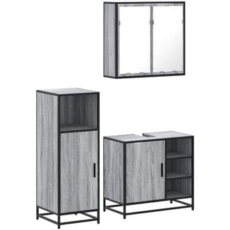 vidaXL Vidaxl - Set De Muebles De Ba&ntilde;o 3 Pzas Madera Contrachapada Gris Sonoma